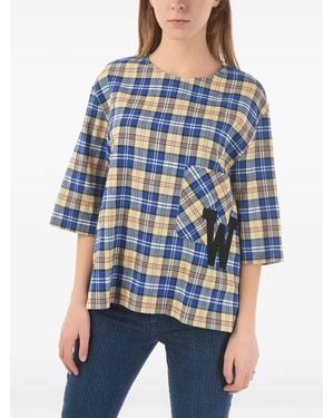 Woolrich Plaid Monogram-Patch Blouse - Blue