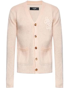 Amiri Embroidered Logo Wool-Blend Cardigan - Natural