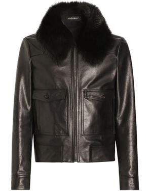 Dolce & Gabbana Fur-Collar Leather Jacket - Black