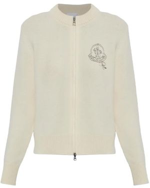 Moncler Logo-Embroidered Zip-Up Cardigan - White