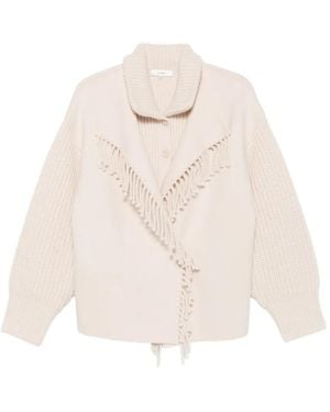 FRAME Fringe-Trimmed Shawl-Collar Cardigan - White