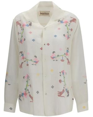BAZISZT Joy Jam Embroidered Long-Sleeve Shirt - White