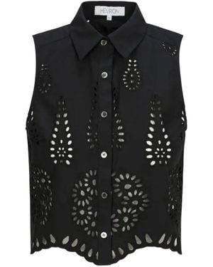 Hevron Katja Openwork Sleeveless Top - Black