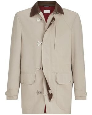 Brunello Cucinelli Chaqueta De Microfibra Impermeable Con Cierre De Gancho E Inserciones De Piel De Napa - Blanco