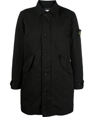 Stone Island Logo-Patch Single-Breasted Coat - Black