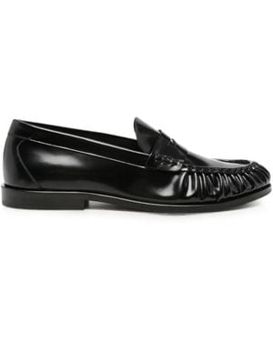 VINNY'S Ruched-Detail Leather Loafers - Black