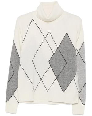 Seventy Argyle-Pattern Roll-Neck Sweater - White