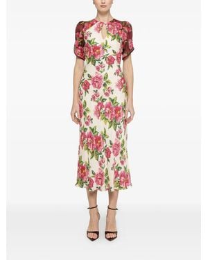 Nissa Floral-Print Midi Dress - White