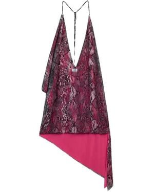 Gcds Snakeskin-Print Asymmetric Dress - Purple