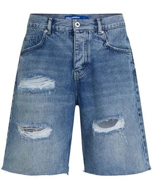 KARL LAGERFELD Distressed Denim Shorts - Blue