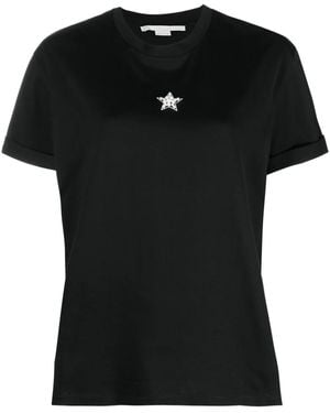 Stella McCartney Star-Print Faux-Pearl-Embellished T-Shirt - Black