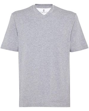 Brunello Cucinelli V-Neck Short-Sleeve T-Shirt - Grey