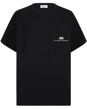 Elisabetta Franchi Logo-Plaque Pocket Top - Black