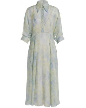 Alberta Ferretti Pastel Abito Print Silk Midi Dress - White