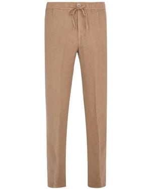 120% Lino Pantalon À Lien De Resserrage - Natural