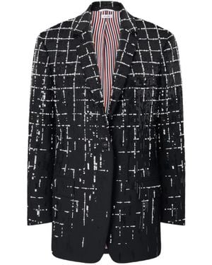 Thom Browne Windowpane Sequin-Embellished Blazer - Black