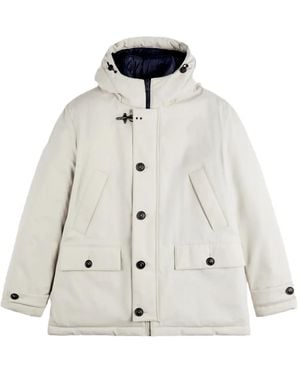 Fay Button-Up Hooded Parka Coat - White