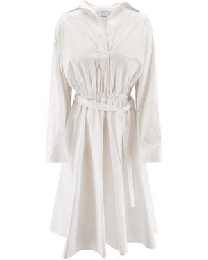 Nude Elasticated-Waist Midi Shirt Dress - White