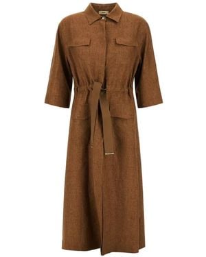 Herno Linen Cotton Polyester Dress - Brown