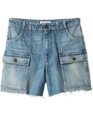 Miu Miu Washed Patch-Pocket Denim Shorts - Blue