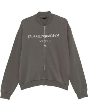 Emporio Armani Logo-Print Zip-Up Sweatshirt - Grey