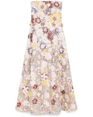 Costarellos Floral-Embroidered Midi Dress - White