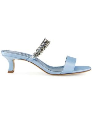 Manolo Blahnik 50Mm Kifasan Crystal-Embellished Satin Sandals - Blue