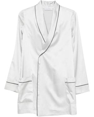 Carine Gilson Satin-Finish Piped-Trim Robe - White