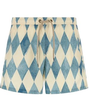 Ballantyne Diamond-Print Drawstring Swim Shorts - Blue