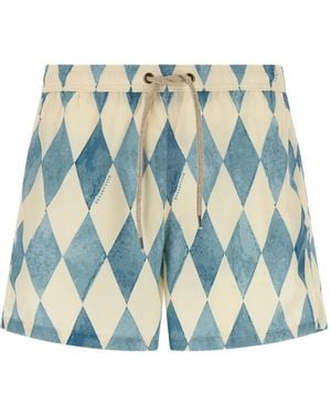 Ballantyne Diamond-Print Drawstring Swim Shorts - Blue