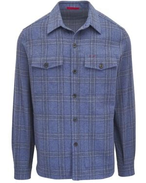 Isaia Checked Pocketed Shirt Jacket - Blue