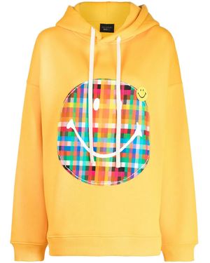 Joshua Sanders Plaid Smiley-Appliqué Jersey Hoodie - Orange