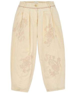 Psophia Floral-Embroidered Pants - White