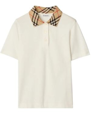 Burberry Equestrian Knight Poloshirt Met Geruite Kraag - Wit