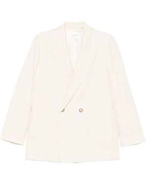 FRAME Blazer Croisé The Lounge À Col À Revers Crantés - White