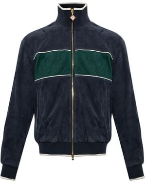 CASABLANCA Monogram-Pattern Suede Sport Jacket - Blue