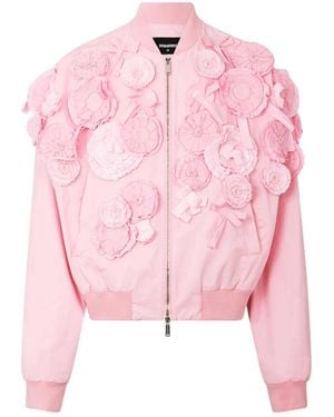 DSquared² Floral-Appliqué Bomber Jacket - Pink