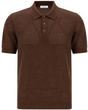 Roberto Collina Perforated-Knit Polo Shirt - Brown