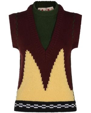 Marni Intarsiagebreide Spencer Met V-Hals - Zwart