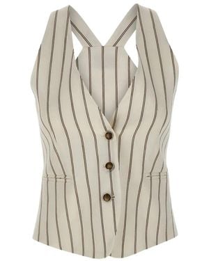 Marella Striped V-neck gilet - Blanco