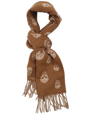 McQueen Skull-Print Fringed Scarf - Natural
