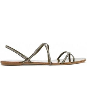 Pedro Garcia Esme Crystal-Embellished Satin Flat Sandals - White