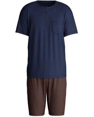CALIDA Henley Pyjama Met Geometrische Print - Blauw