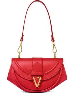 Versace Curved-Flap Leather Shoulder Bag - Red