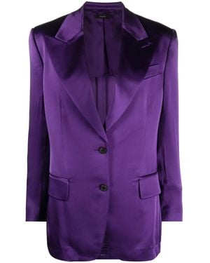 Tom Ford Single-Breasted Satin-Finish Blazer - Purple