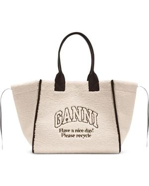 Ganni Logo Tote Bag - Natural