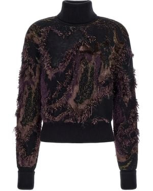 Roberto Cavalli メタリック タートルネックセーター - ブラック