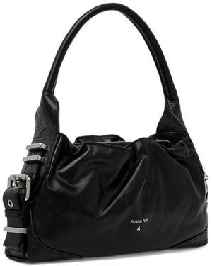 Patrizia Pepe Horse Buckle-Detail Ruched Shoulder Bag - Black