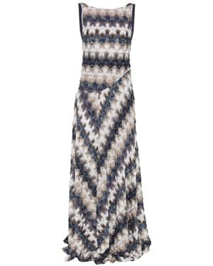 Missoni Maxi Zigzag-Pattern Open-Back Dress - White