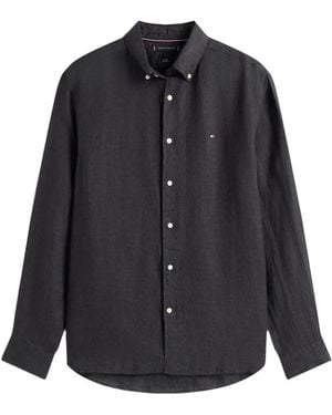 Tommy Hilfiger Washed Effect Embroidered-Logo Shirt - Black